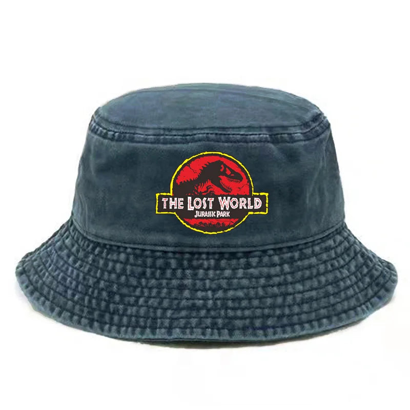 Jurassic Park Bucket Cap Distressed Hats Cap Dinosaur Men Retro Outdoor Summer