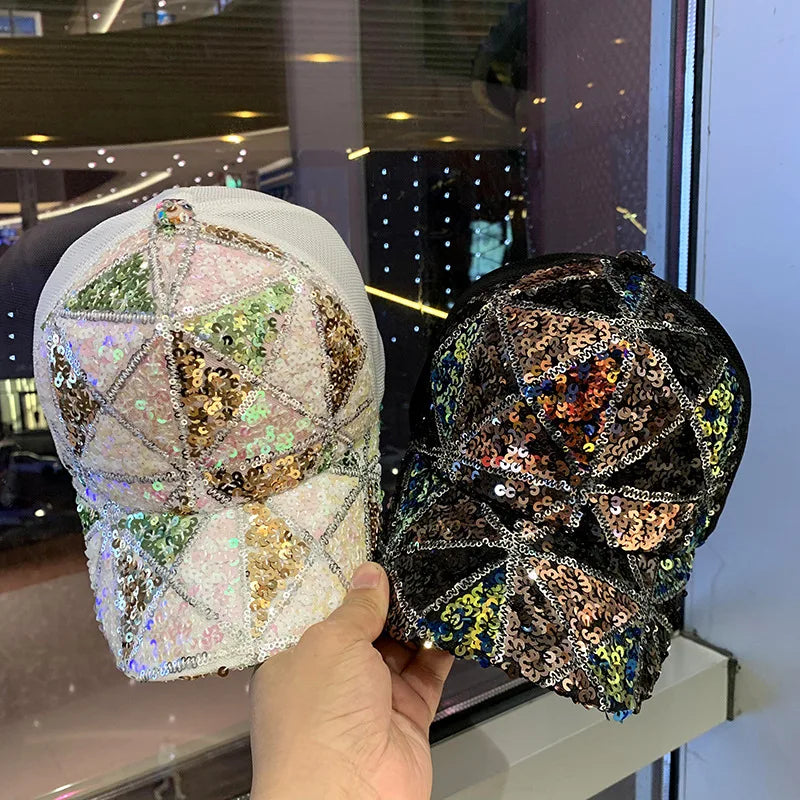 New Four Seasons Mesh Sequined Hat Female Breathable Sun Visor