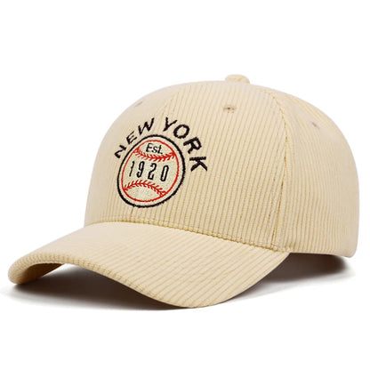 New York Corduroy Embroidered Baseball Caps for Men and Women