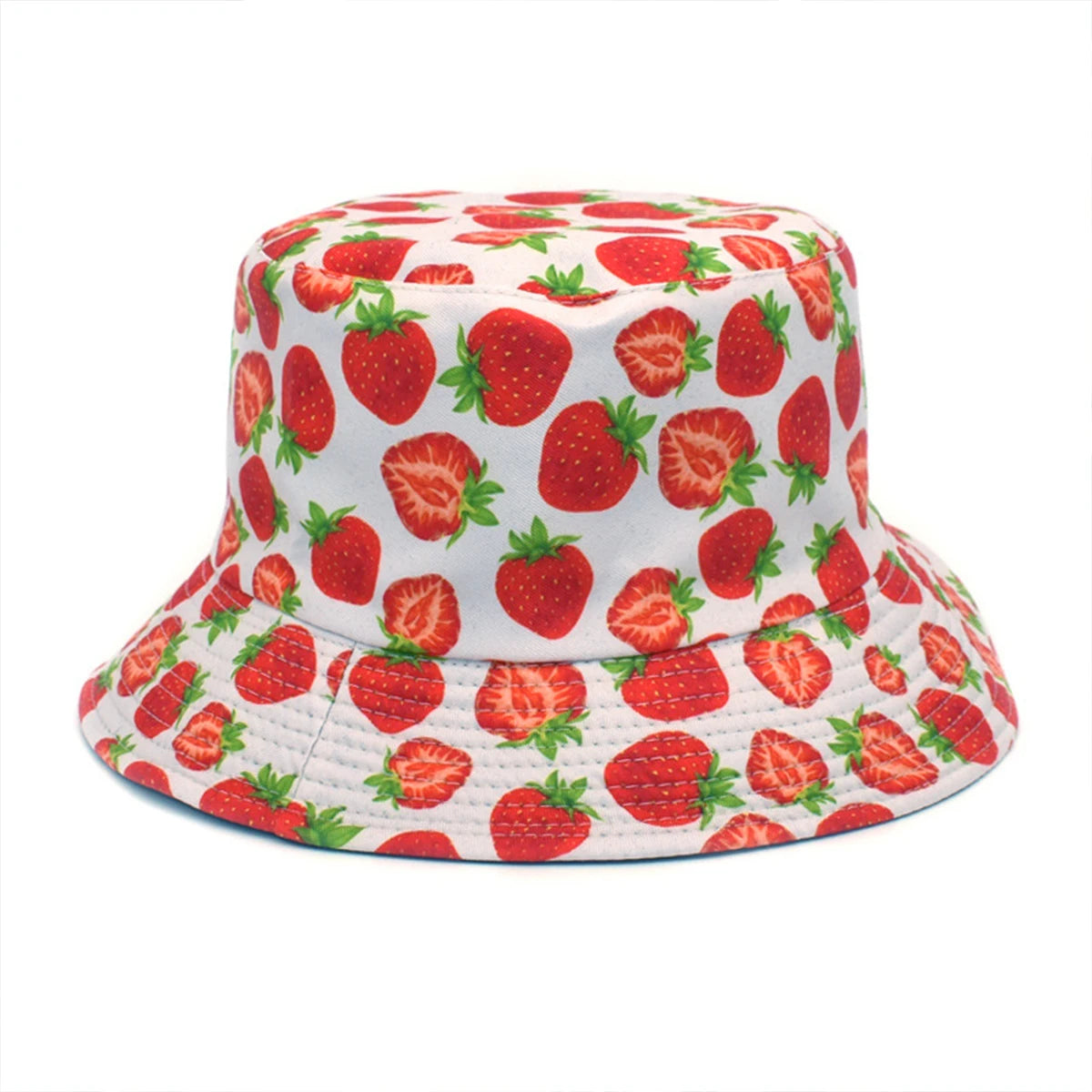 Reversible Strawberry Fruit Print Bucket Hats Women Men Summer