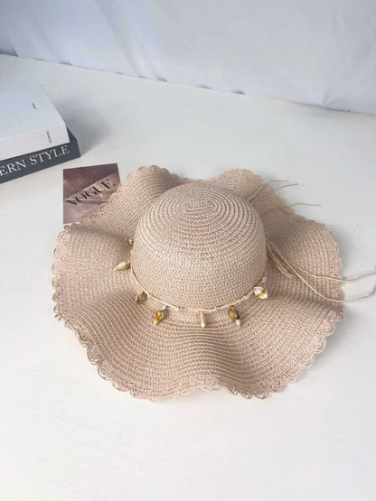 Women Summer Wide Brim Straw Hat Wave Edge Sun Protection