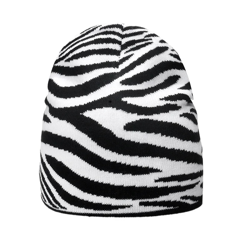 Unisex Checkered Cow & Animal Knit Soft Warm Cuffed Beanie Hat