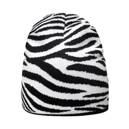 Unisex Checkered Cow & Animal Knit Soft Warm Cuffed Beanie Hat