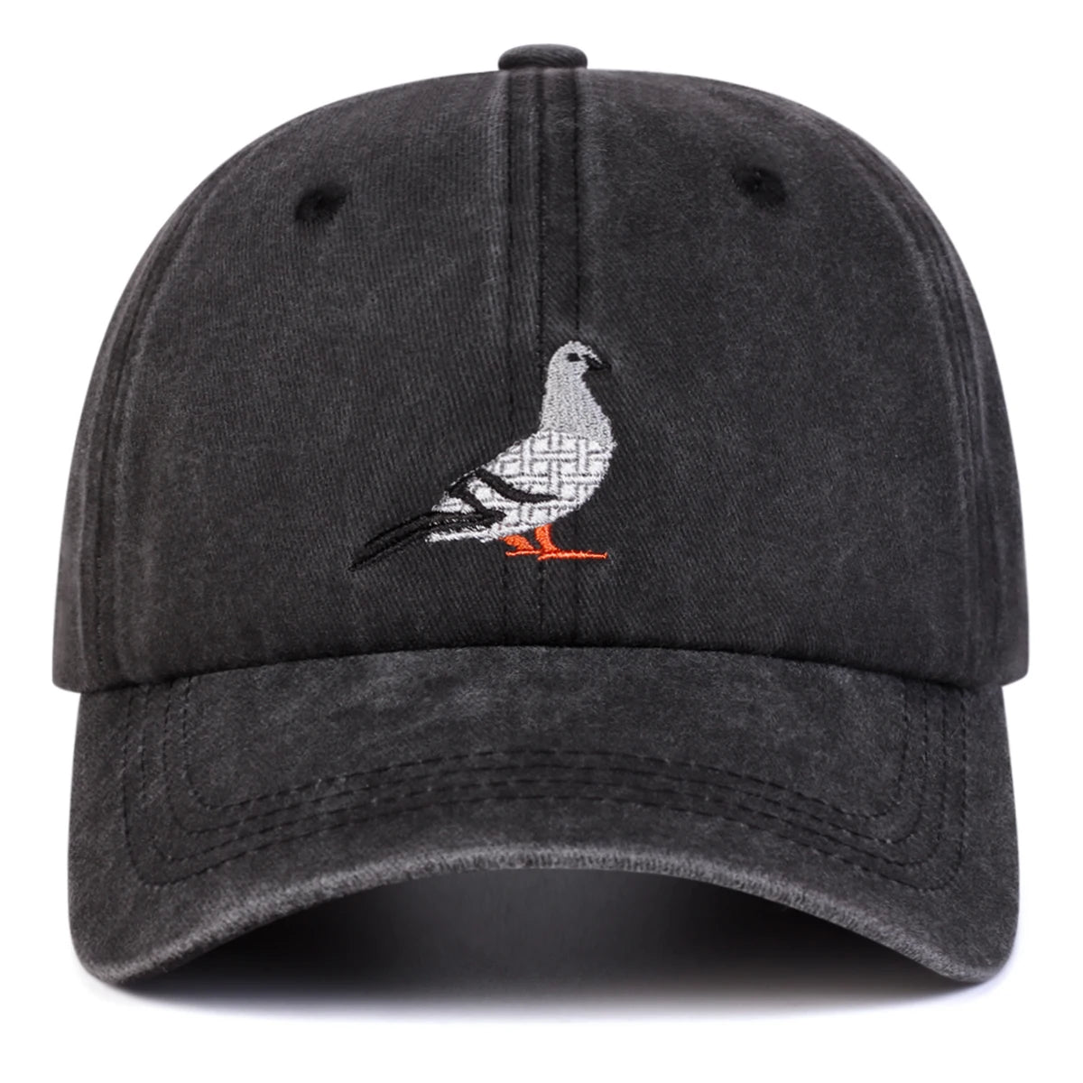 Unisex Pigeon Embroidery Washed Denim Baseball Caps