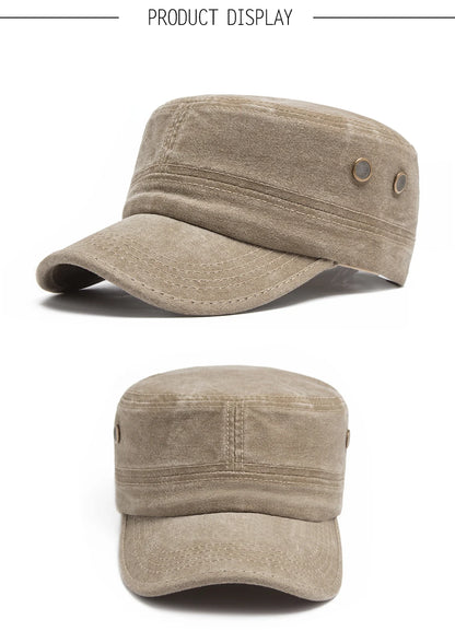 Men Flat Army Hat Washed Cotton Vintage Visor Baseball Cap Hunting Militarily Caps Casual Outdoor