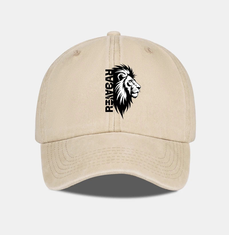Lion Head RAWR Slogan Printed Washed Baseball Cap Soft Comfortable Lightweight Breathable Adjustable Bold Retro Powerful
