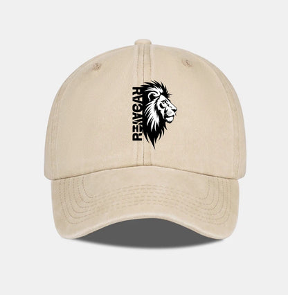 Lion Head RAWR Slogan Printed Washed Baseball Cap Soft Comfortable Lightweight Breathable Adjustable Bold Retro Powerful