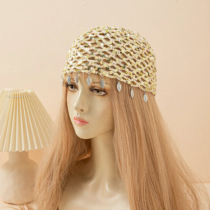 New Adult Hair Cap With Hollow Design Solid Color Knitted Mesh Cap