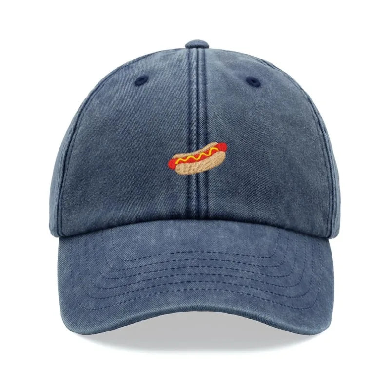 Hotdog Baseball Cap Vintage Washed Unisex Dad Hat Adjustable Faded Sports Sun Food Hiking Gardening Funny