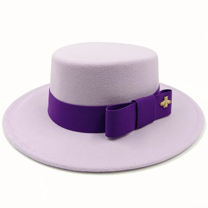 Bow Tie Fedora Hat Winter Round Bumpy Surface Flat Top