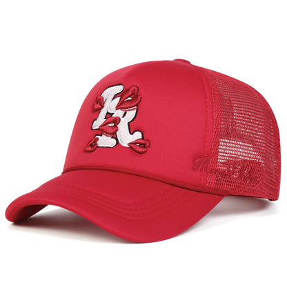 Unisex Letter Lips Embroidery Baseball Net Caps Spring and Summer