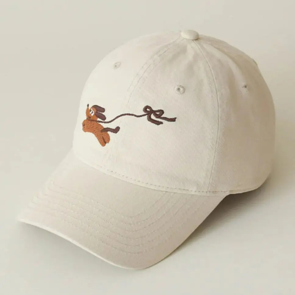 Baseball Cap with Original Cartoon Puppy Design Embroidery Widened & Deepened to Minimize Face Appearancenew Baseball Cap