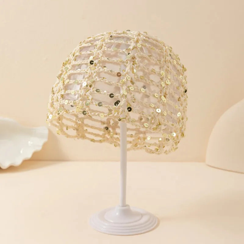 New Adult Hair Cap With Hollow Design Solid Color Knitted Mesh Cap