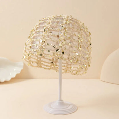 New Adult Hair Cap With Hollow Design Solid Color Knitted Mesh Cap