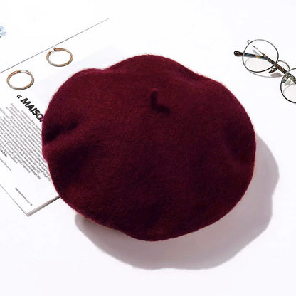 Wool Beret Hat Women Winter Thick French Hat Girls Solid Color Autumn