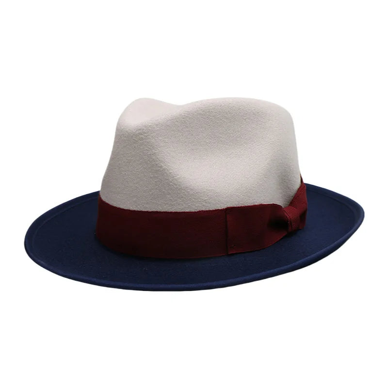 Men Women Wool Felt Fedora Hat Retro British Style Two Tone Jazz Cap