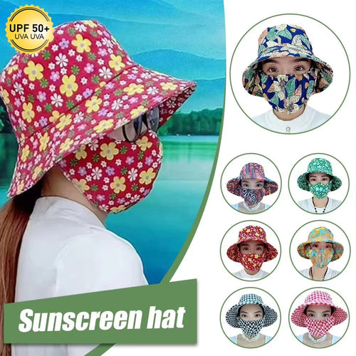 Women Fisherman Hat Floral Print Face Shading Foldable Sunscreen Cap for Summer