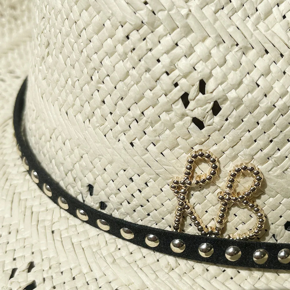 2026 New Cowboy Straw Hat, Wide Brim Western Sun Cap