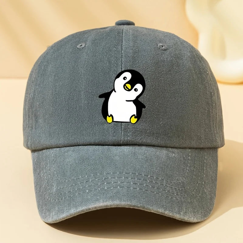 Retro Washed Penguin Cartoon Printed Baseball Cap Suitable for Men and Women