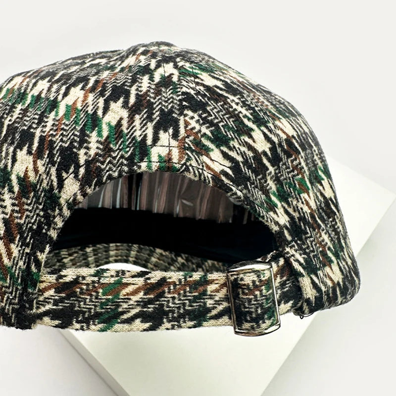 Men Women Woolen Cloth Stripe Check Baseball Caps