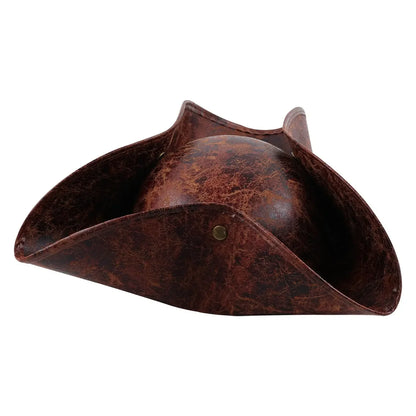 Faux Leather Pirate Hat Brown Captain Hat Vintage Button Masquerade Party Cosplay