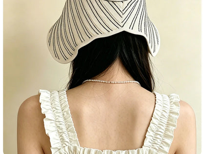 Korean Striped Fisherman Hat Summer Outdoor Travel Sun Hat Japanese Strap Wrapped Around the Brim Sun Hat