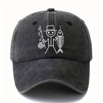 Printed Cartoon Man Fishing Baseball Cap, Outdoor Curved Brim Cap