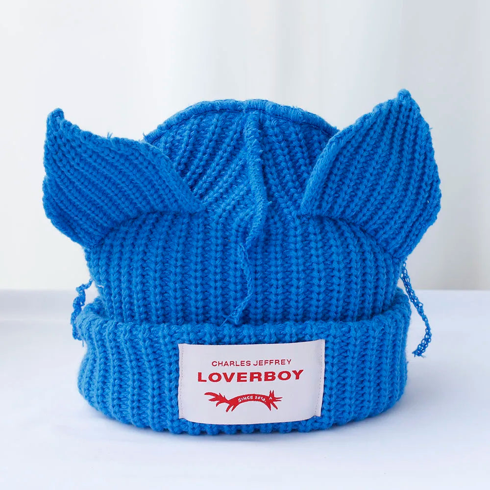 Lover Boy Cat Ear Knit Hat Solid Warm Pig Ear Woolen Hat