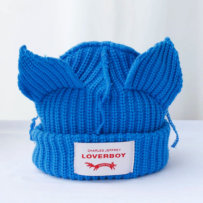 Lover Boy Cat Ear Knit Hat Solid Warm Pig Ear Woolen Hat