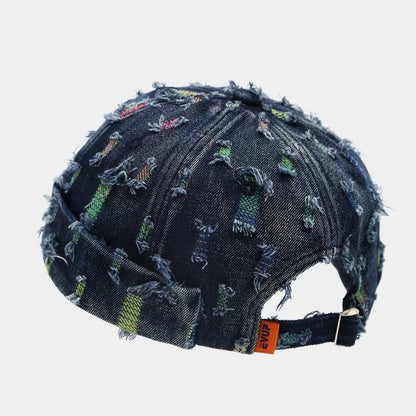 Retro Distressed Denim Patch Cap