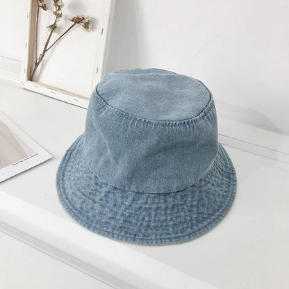 Women Washed Cotton Denim Bucket Hat Travel Hats