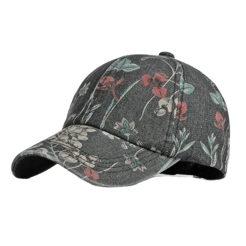 Spring Denim Flower Print Casquette Baseball Cap