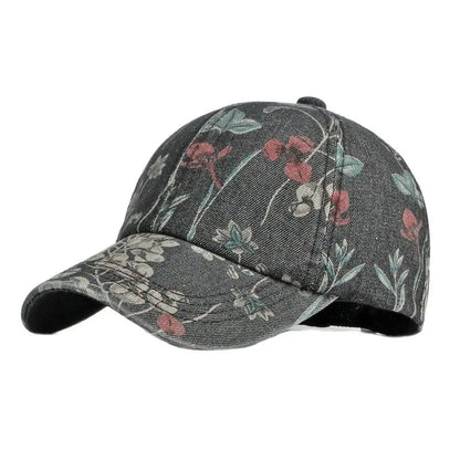 Spring Denim Flower Print Casquette Baseball Cap