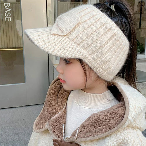 Empty Top Ear Protection Woolen Hat Baby Girl Bow Knitted Duckbill Hats