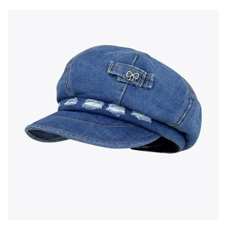 Y2k Personalized Hole Design Denim Newsboy Hats For Women And Men Spring Summer