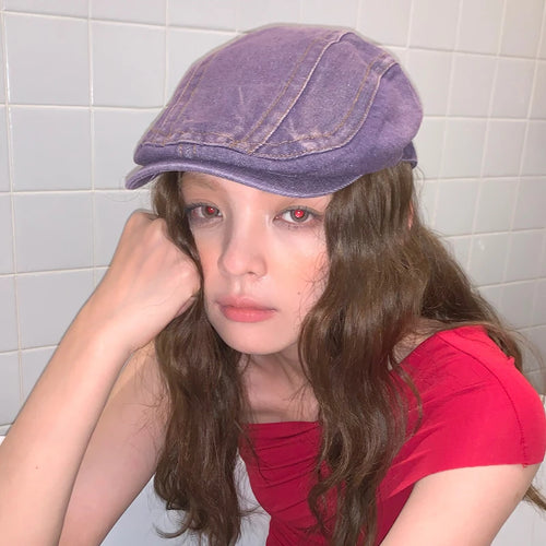 High-Quality Dream Purple Washed Denim Berets