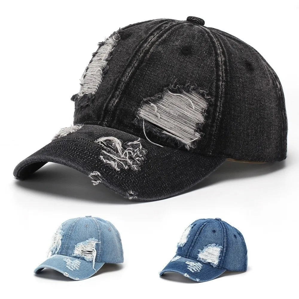 Retro Ripped Washed Denim Baseball Cap