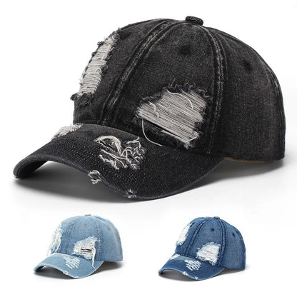 Retro Ripped Washed Denim Baseball Cap