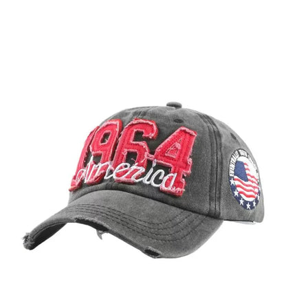 Unisex All Seasons Fashionable Washed Retro Retro Letter 1964 America Baseball Cap