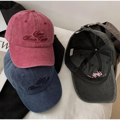 Vintage Washed Cotton Baseball Cap Women Letter Embroidery