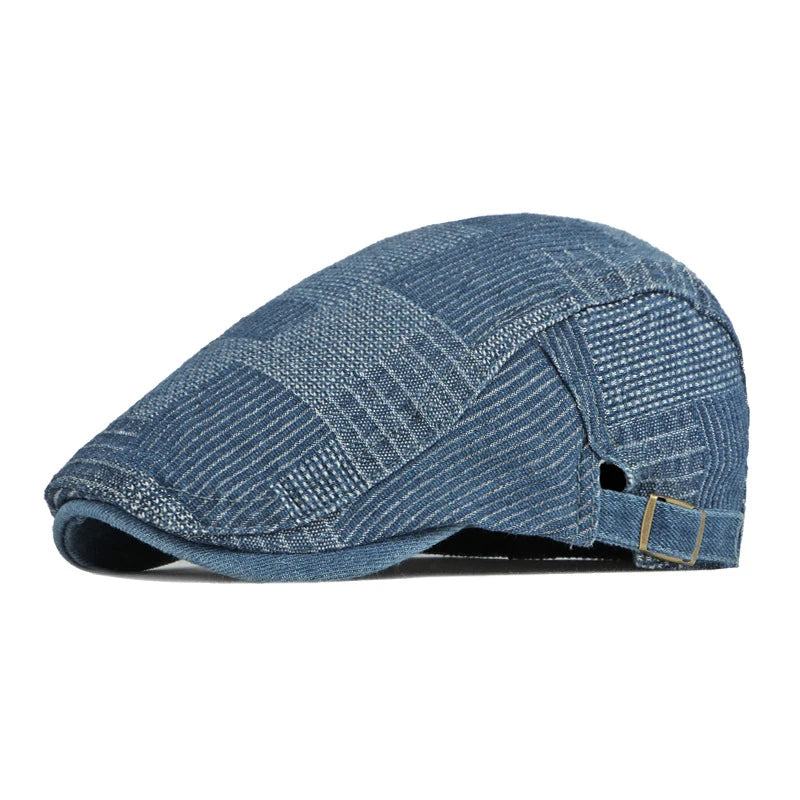 Men's Berets Hat Washed Denim Visors Herringbone Newsboy Cap