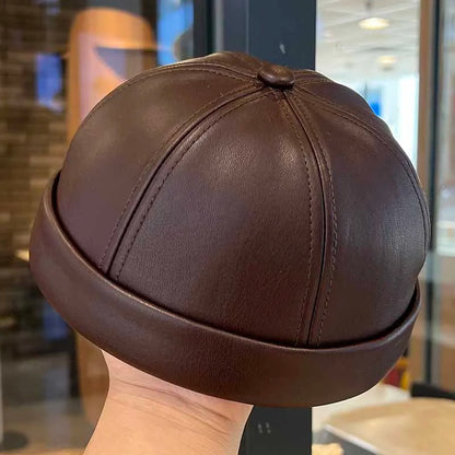 Spring And Summer Vintage Leather Landlord Hat With Adjustable Hip Hop