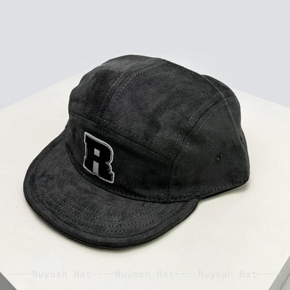 New Korean Patch R Letter Baseball Hats Flat Eave Versatile Suede Peaked Caps Niche Fashion Retro Simple