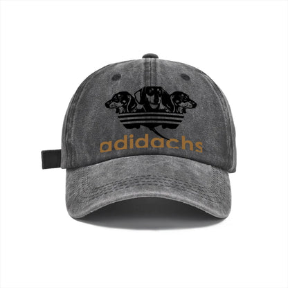 Vintage Washed Baseball Cap Unisex Distressed Snapback Hat Grey Dachshund Dog Graphic Embroidery Adjustable Dad Hat Streetwear