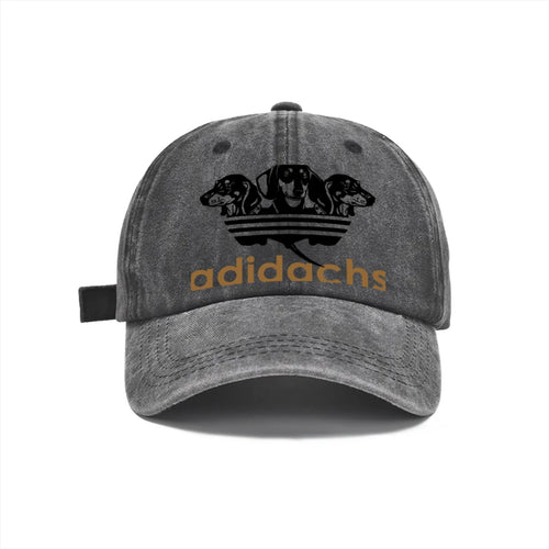Vintage Washed Baseball Cap Unisex Distressed Snapback Hat Grey Dachshund Dog Graphic Embroidery Adjustable Dad Hat Streetwear