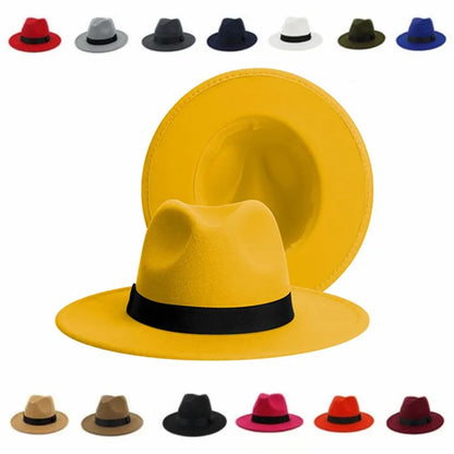 Women Winter Yellow Classic Elastic Fedora Hat