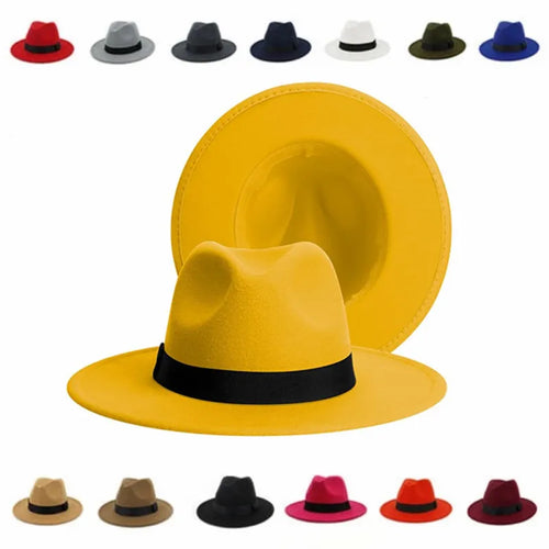 Women Winter Yellow Classic Elastic Fedora Hat