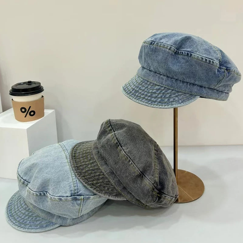New Flat Top Washed Denim Jean Cowboy Hat