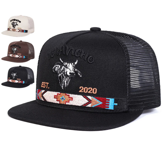 Unisex Bullhead Letter Embroidery Hip-hop Net Hat Outdoor Adjustable Sports Casual Baseball Caps Sunscreen Hat