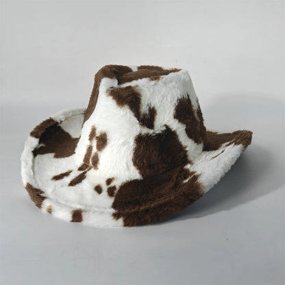 Leopard Print Rabbit Fur Cowboy Hat 7.5cm Western Cowboy Fedora